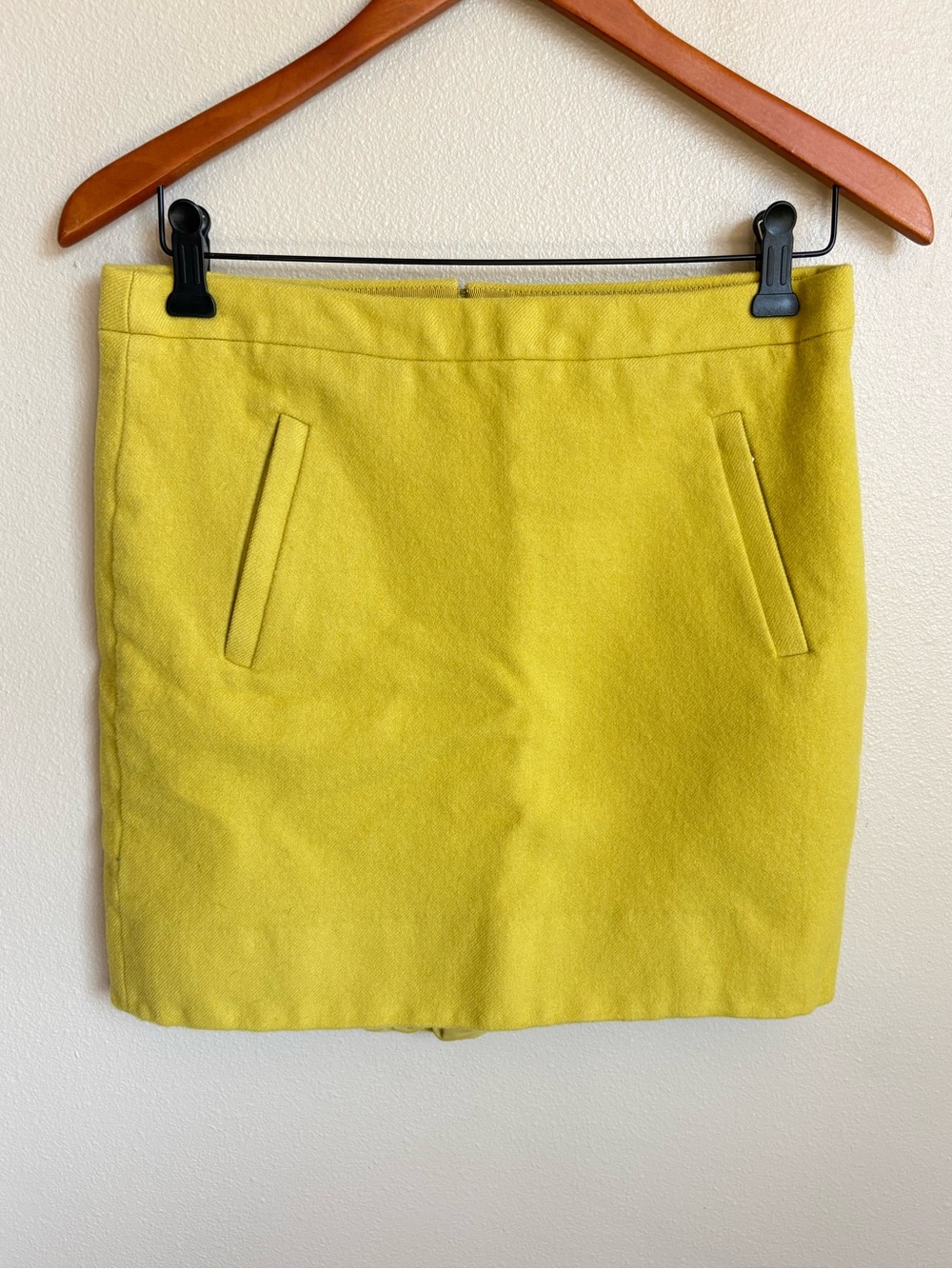 J.Crew 100% Wool Mini Skirt Yellow Chartreuse Lined Side Zip
